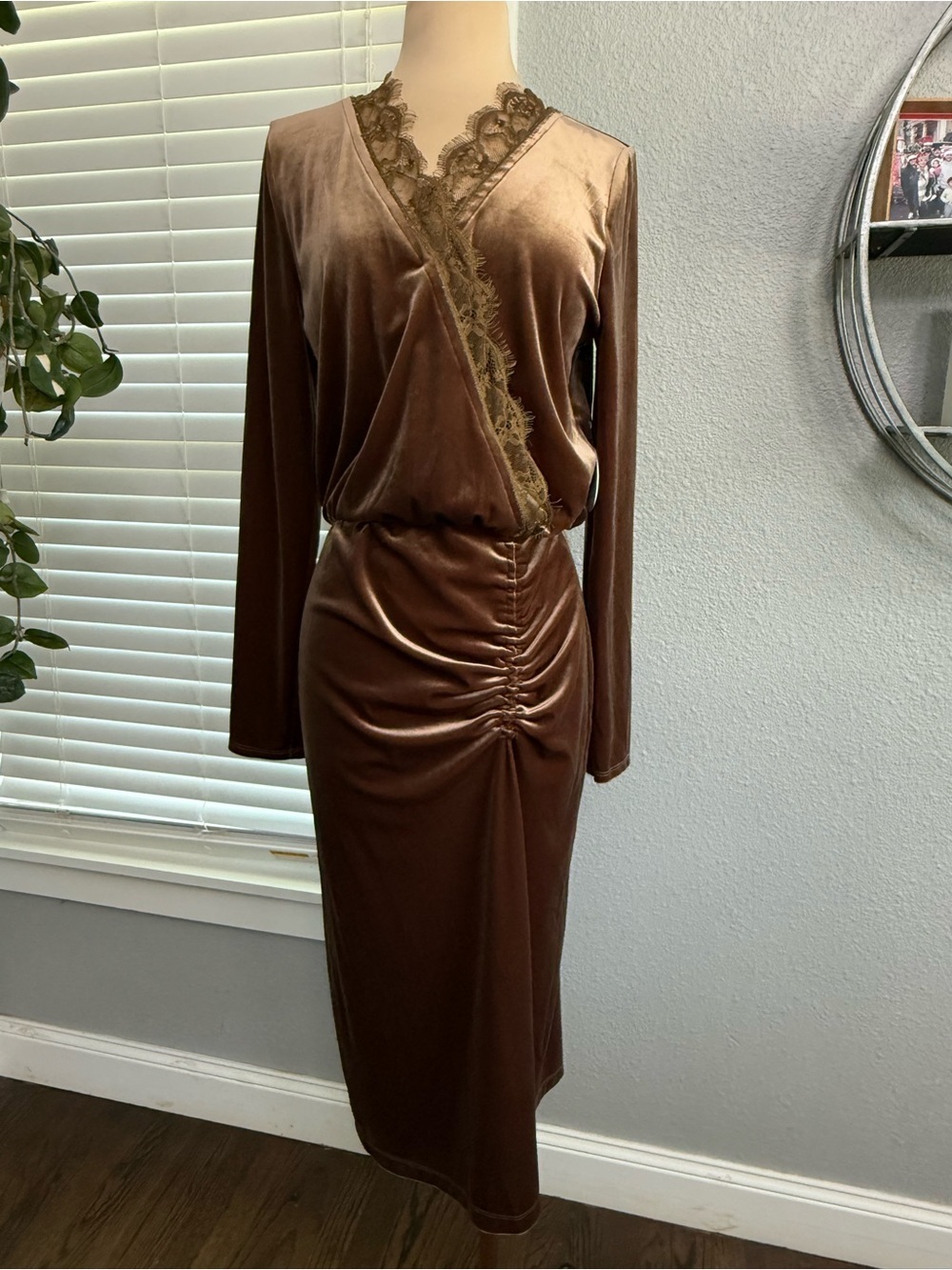 NWT Anthem the label Velvet Lace Trim Wrap Midi Dress